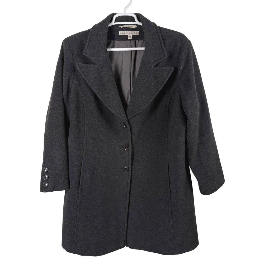 Vtg Larry Levine Women's‎ Charcoal Gray Wool Blend Winter Coat Size 24 Classic